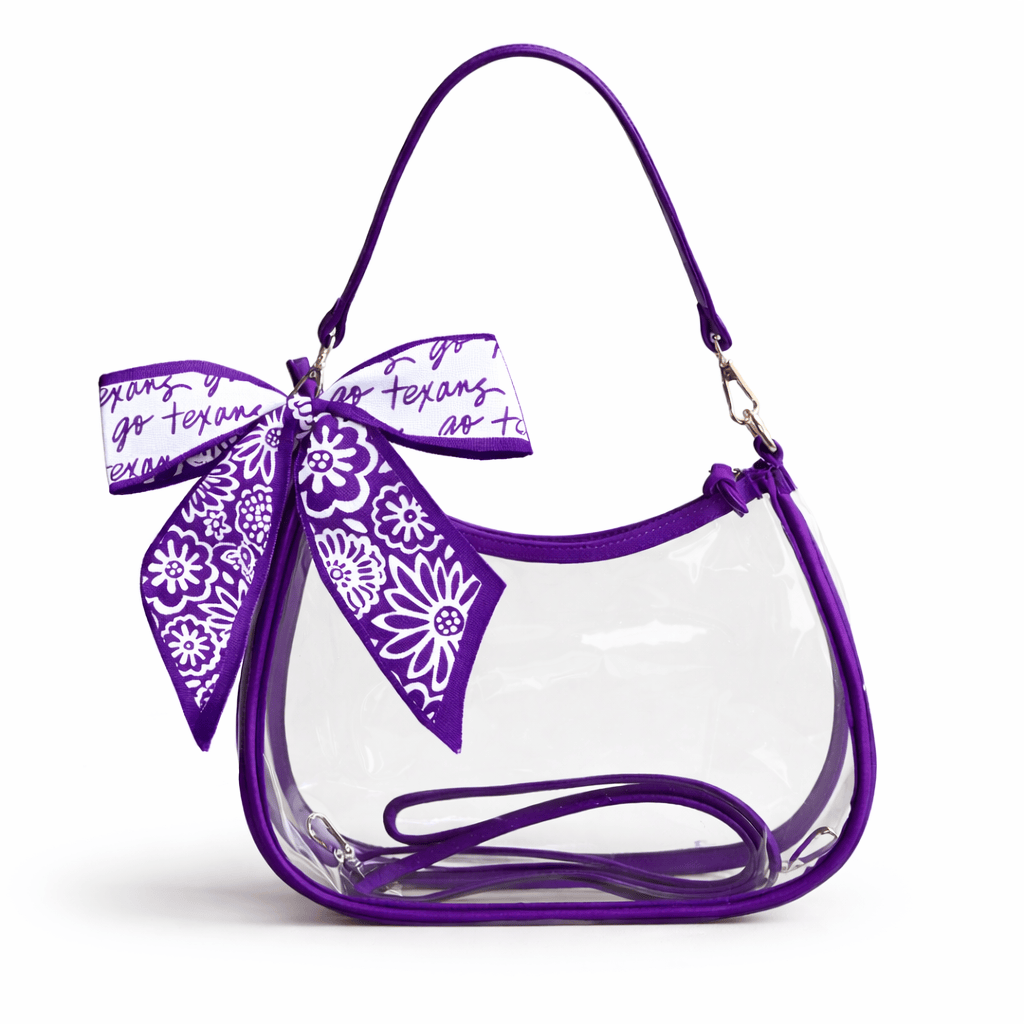 Tarleton State Texans Sara Clear Purse with Skinny Scarf, stadium-approved, officially licensed, by Desden