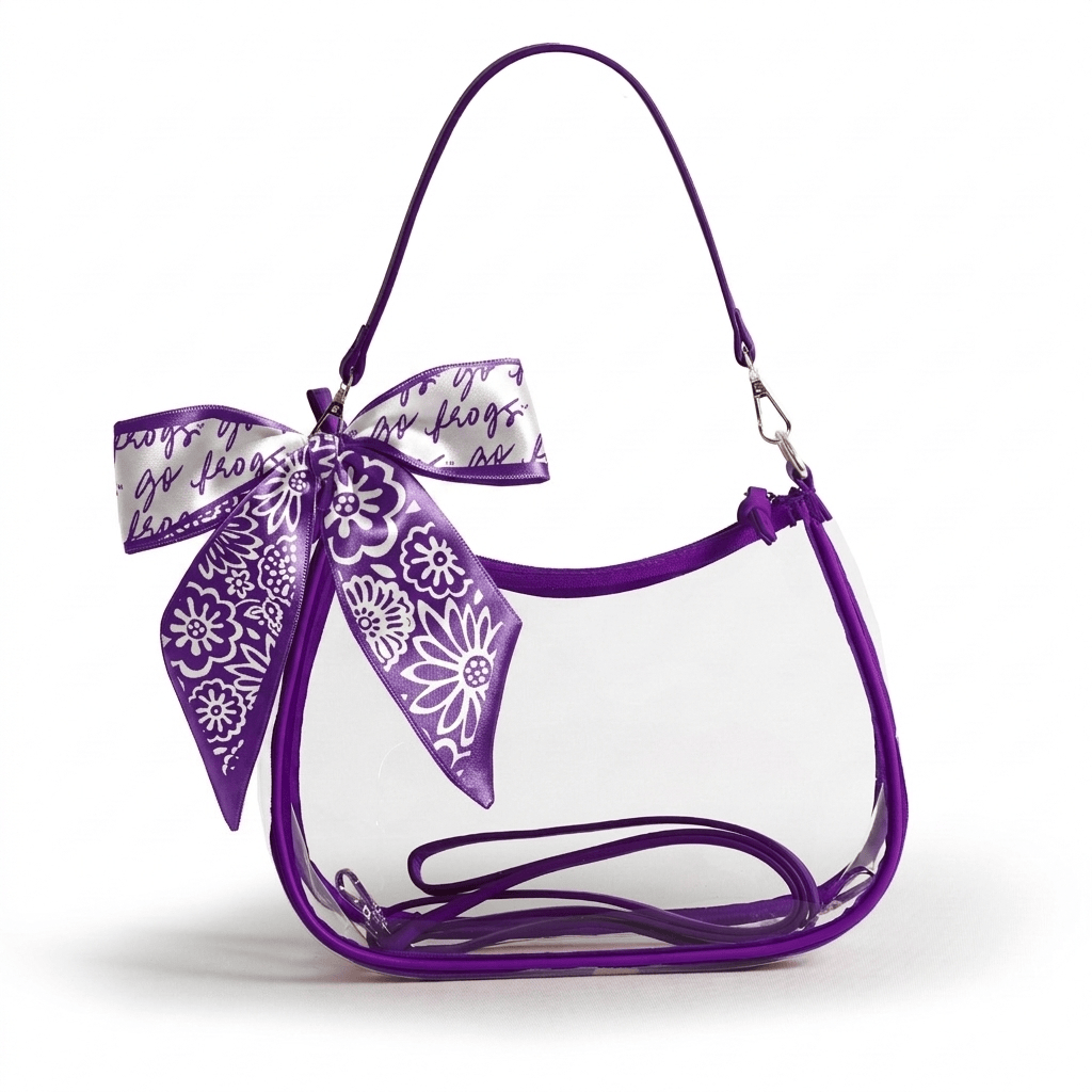 TCU Horned Frogs Sara Clear Purse with Skinny Scarf, stadium-approved, officially licensed, by Desden