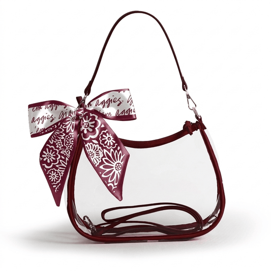 Texas A&M Aggies Sara Clear Purse with Skinny Scarf, stadium-approved, officially licensed, by Desden