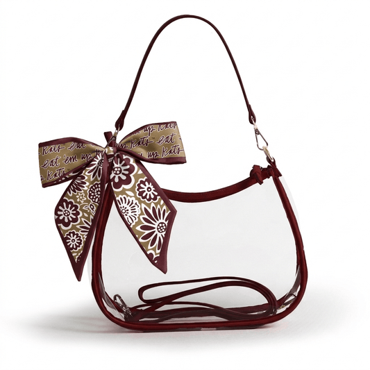 Texas State Bobcats Sara Clear Purse with Skinny Scarf, stadium-approved, officially licensed, by Desden
