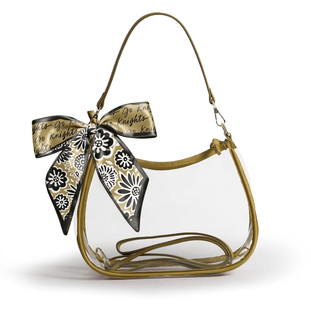 UCF Knights Sara Clear Purse with Skinny Scarf, stadium-approved, officially licensed, by Desden