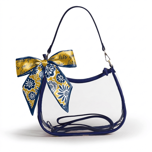 West Virginia Mountaineers Sara Clear Purse with Skinny Scarf, stadium-approved, officially licensed, by Desden