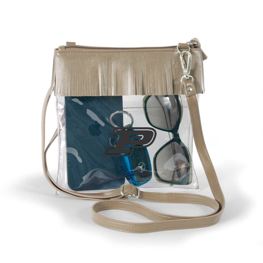Purdue Boilermakers JudyAnn Fringe Clear Crossbody Purse, stadium-approved, officially licensed, by Desden