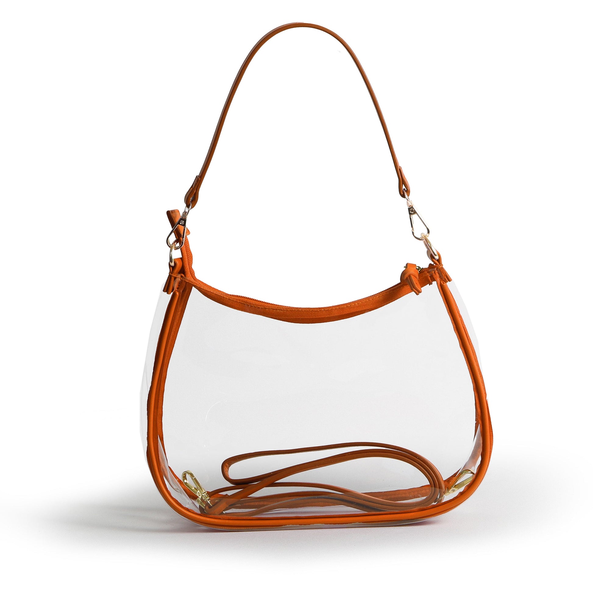 Sara Clear Purse with Beaded Charm in Burnt Orange, stadium-approved, by Desden