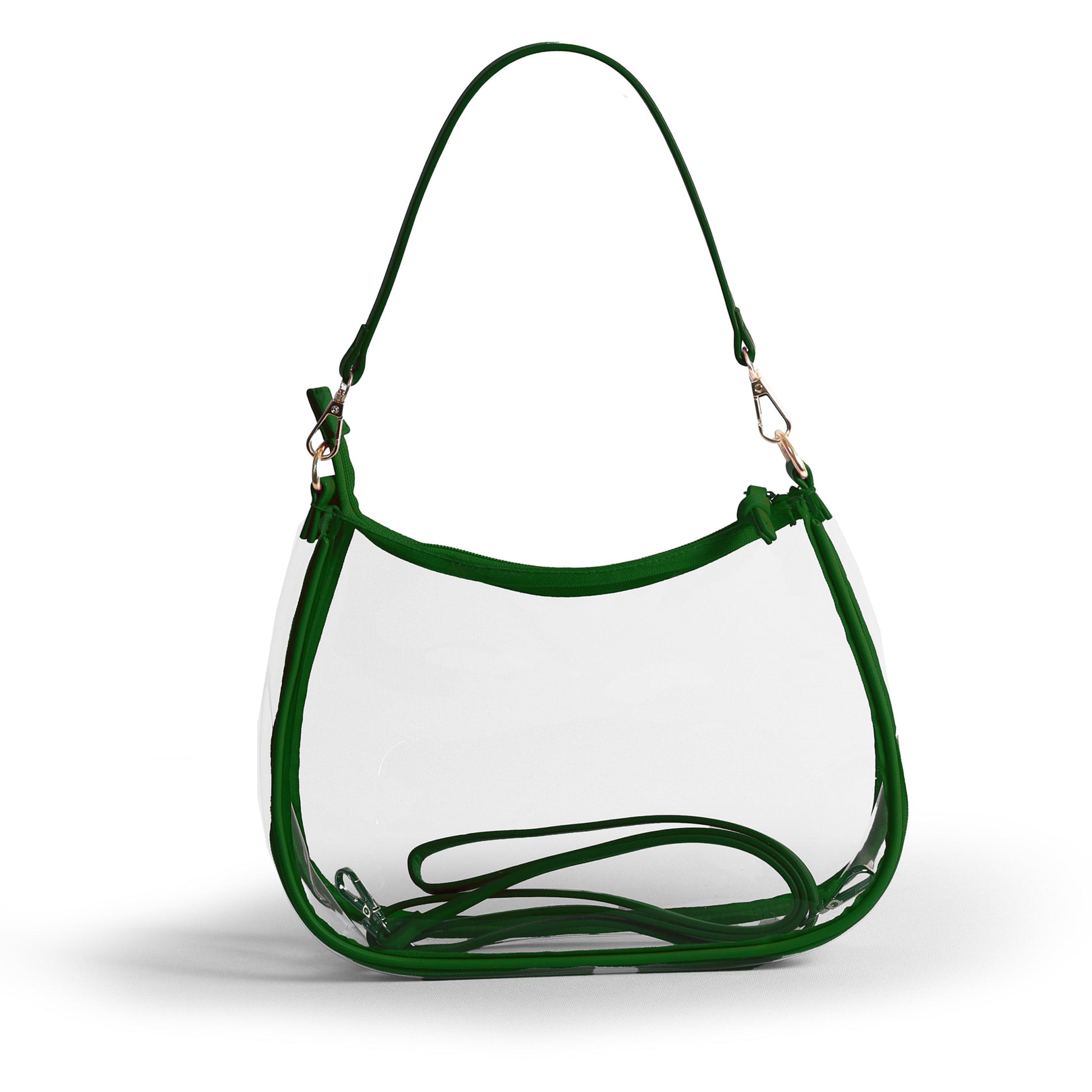 Sara Clear Purse with Beaded Charm in Green, stadium-approved, by Desden
