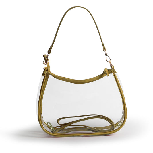Sara Clear Purse with Beaded Charm in Metallic Gold, stadium-approved, by Desden