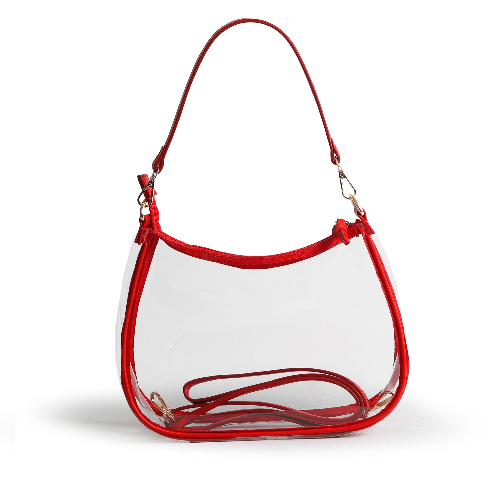 Sara Clear Purse with Beaded Charm in Red, stadium-approved, by Desden