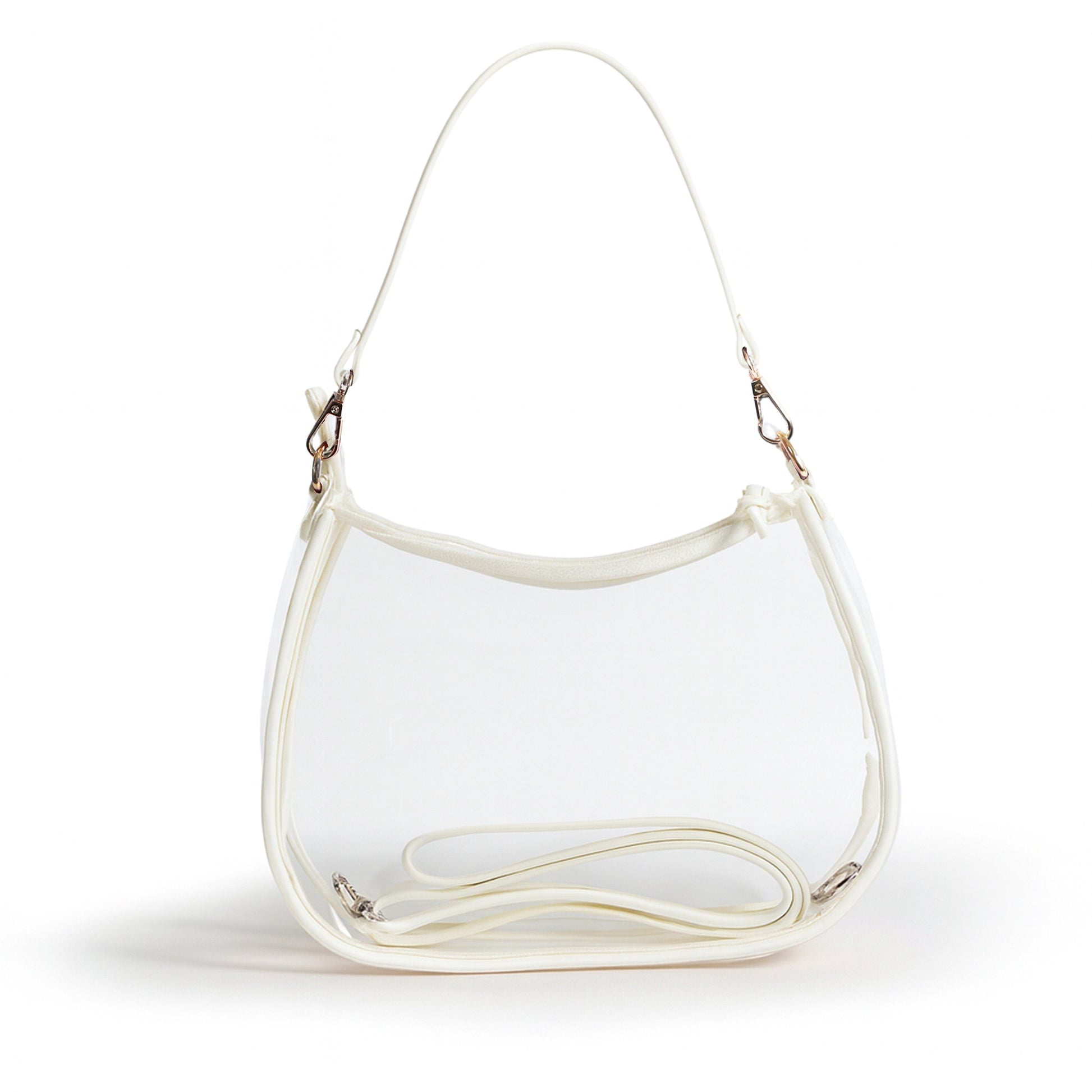 Sara Clear Purse with Beaded Charm in White, stadium-approved, by Desden