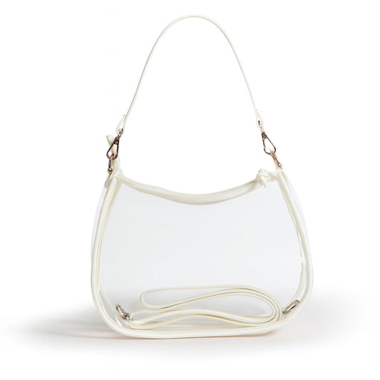 Sara Clear Purse with Beaded Charm in White, stadium-approved, by Desden
