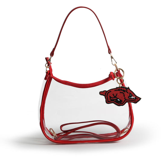 Arkansas Razorbacks Sara Clear Purse with Beaded Charm, stadium-approved, officially licensed, by Desden