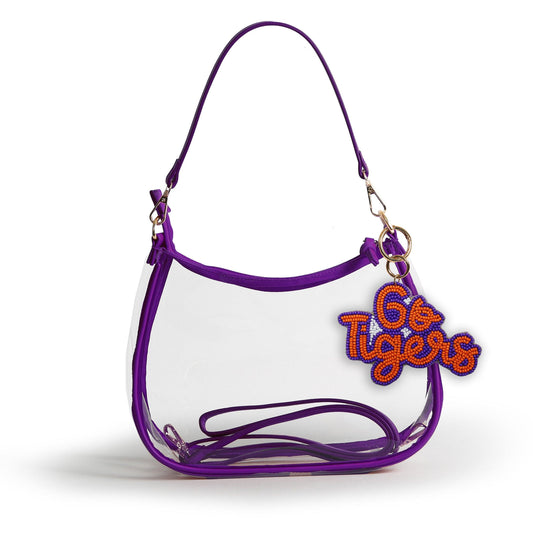 Clemson Sara Clear Purse with Beaded Charm, stadium-approved, officially licensed, by Desden