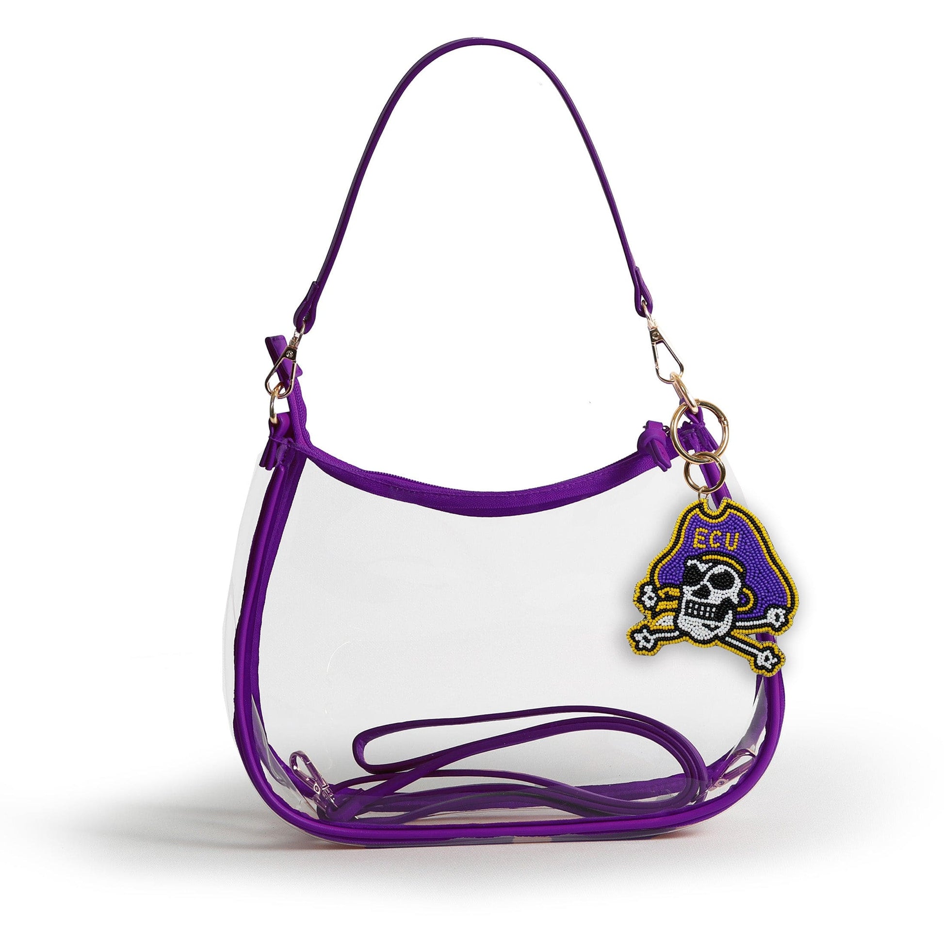 East Carolina Pirates Sara Clear Purse with Beaded Charm, stadium-approved, officially licensed, by Desden