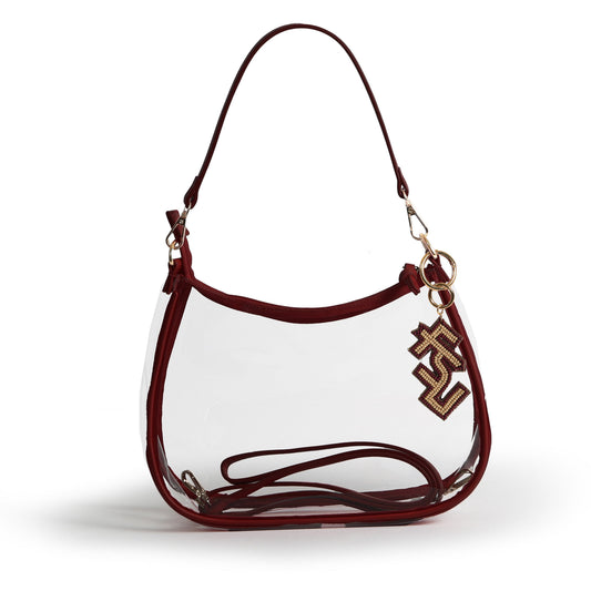 Florida State Sara Clear Purse with Beaded Charm, stadium-approved, officially licensed, by Desden