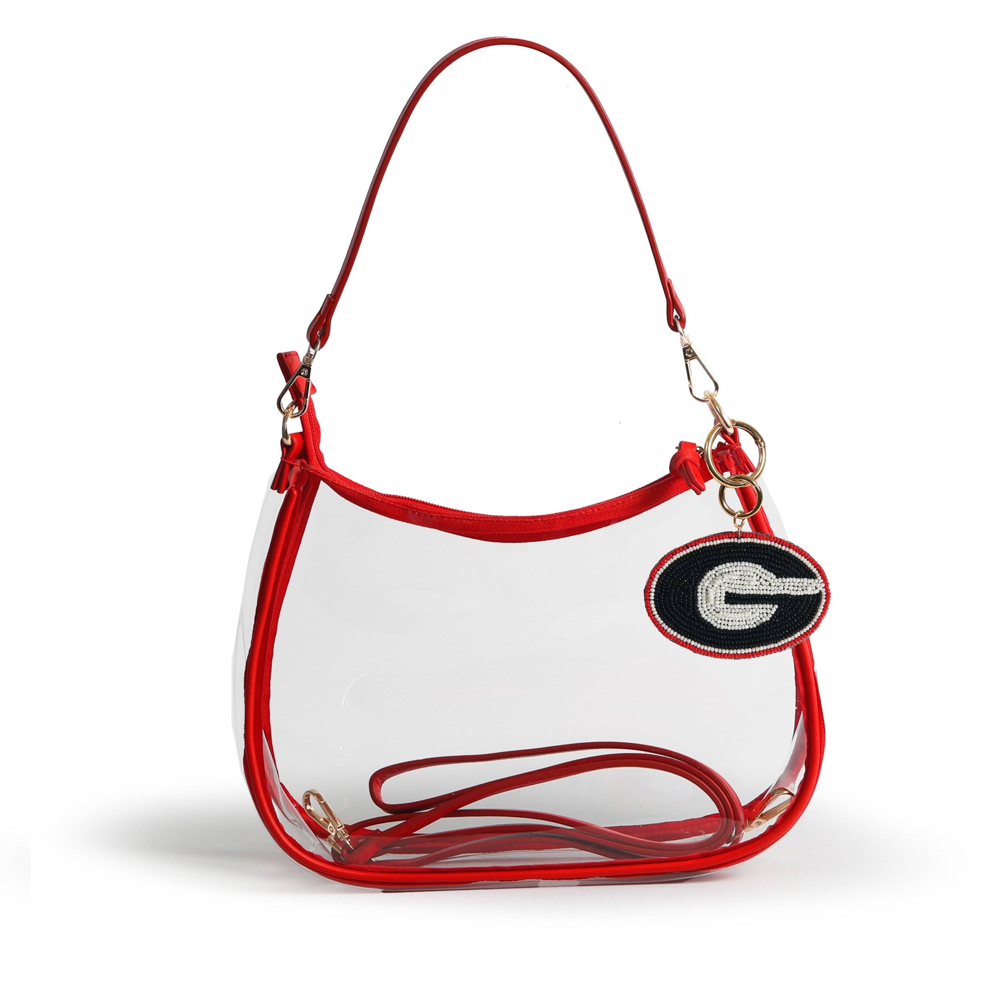 Georgia Sara Clear Purse with Beaded Charm, stadium-approved, officially licensed, by Desden