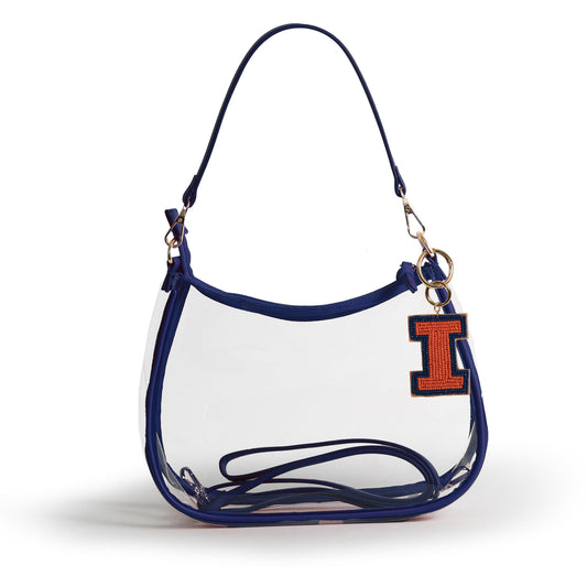 Illinois Fighting Illini Sara Clear Purse with Beaded Charm, stadium-approved, officially licensed, by Desden