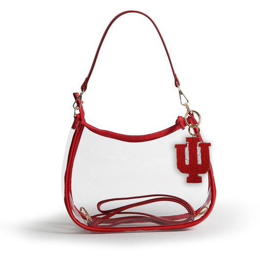 Indiana Hoosiers Sara Clear Purse with Beaded Charm, stadium-approved, officially licensed, by Desden