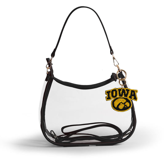 Iowa Sara Clear Purse with Beaded Charm, stadium-approved, officially licensed, by Desden