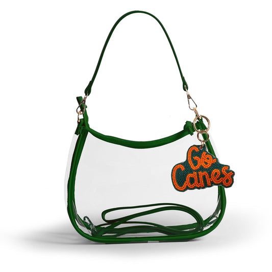 Miami Sara Clear Purse with Beaded Charm, stadium-approved, officially licensed, by Desden