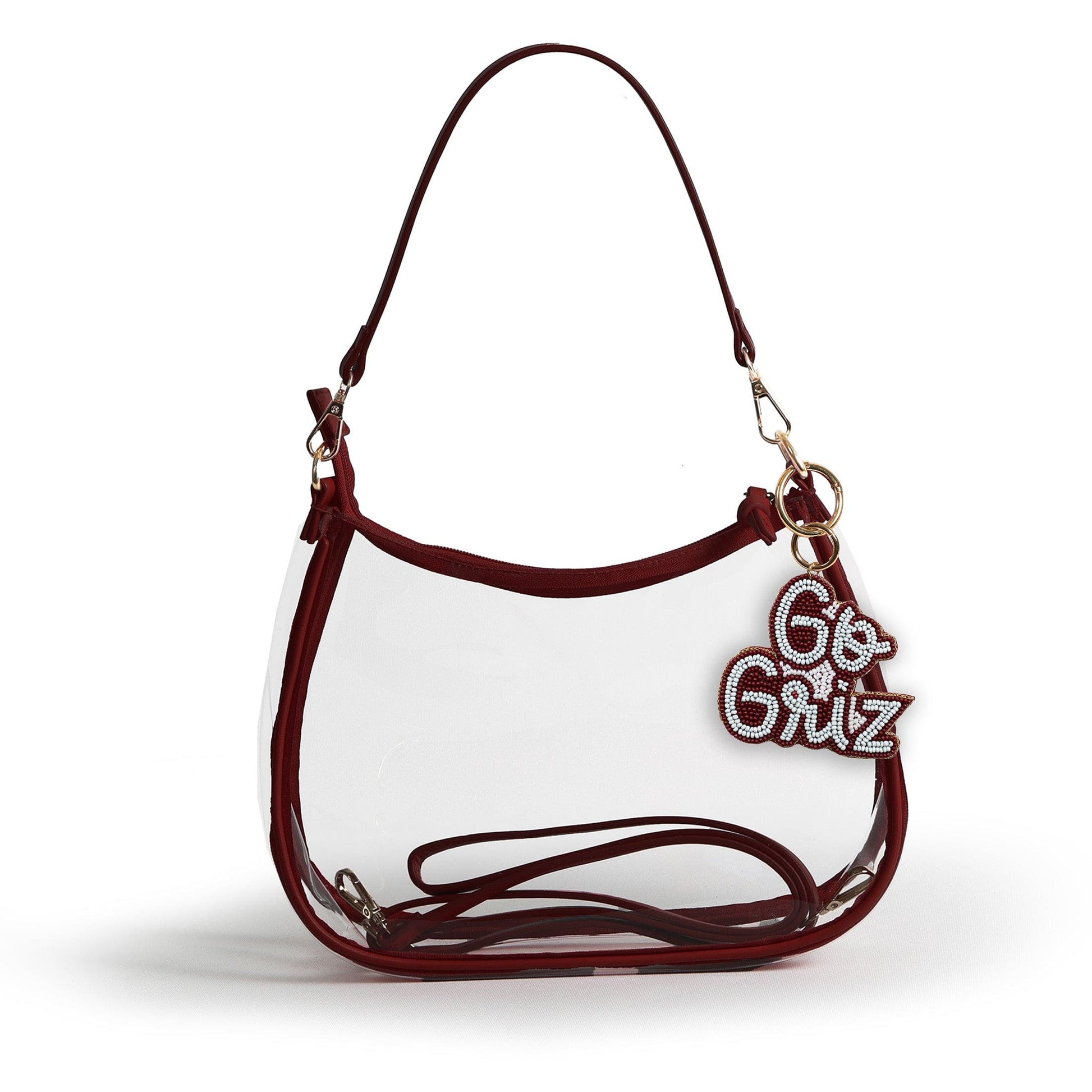 Montana Grizzlies Sara Clear Purse with Beaded Charm, stadium-approved, officially licensed, by Desden