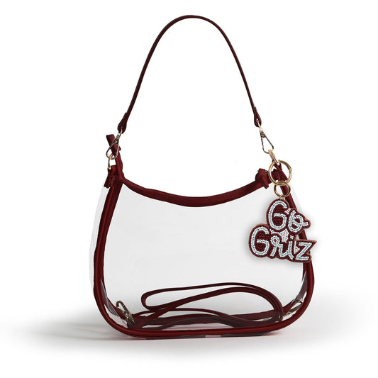 Montana Grizzlies Sara Clear Purse with Beaded Charm, stadium-approved, officially licensed, by Desden