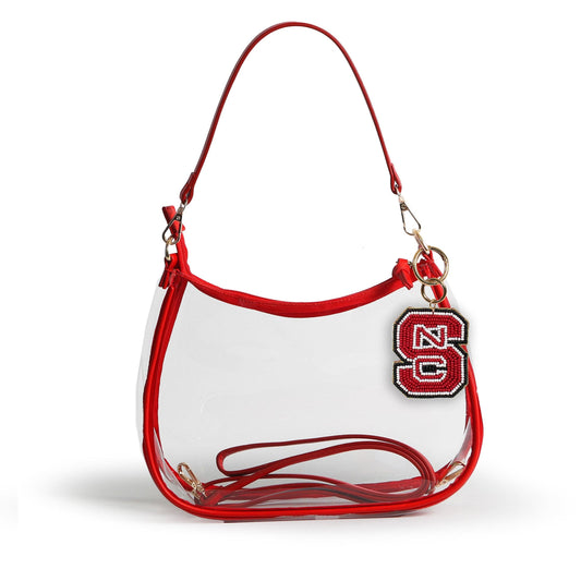NC State Sara Clear Purse with Beaded Charm, stadium-approved, officially licensed, by Desden