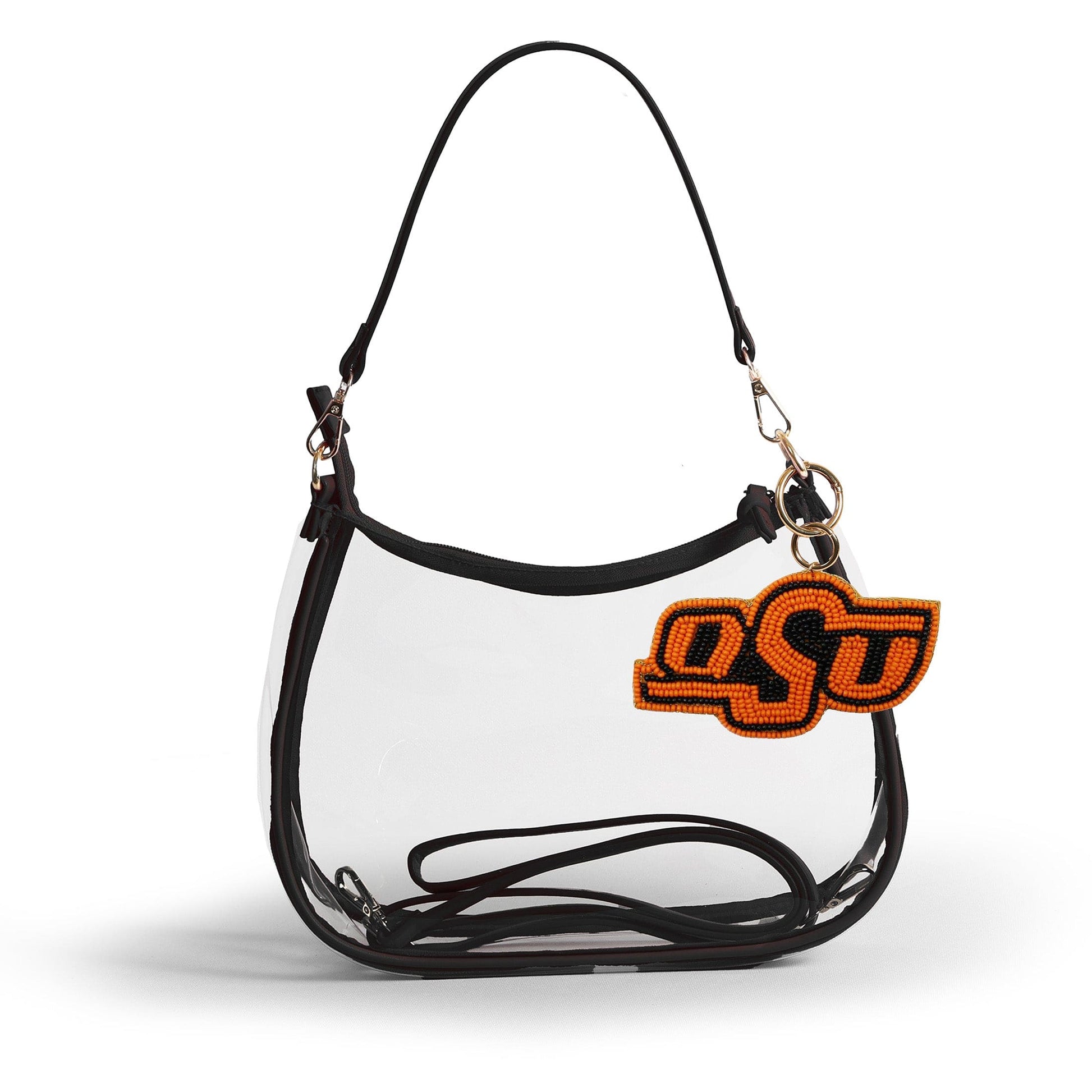 Oklahoma State Cowboys Sara Clear Purse with Beaded Charm, stadium-approved, officially licensed, by Desden