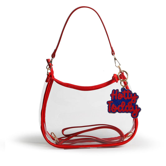 Ole Miss Rebels Sara Clear Purse with Beaded Charm, stadium-approved, officially licensed, by Desden