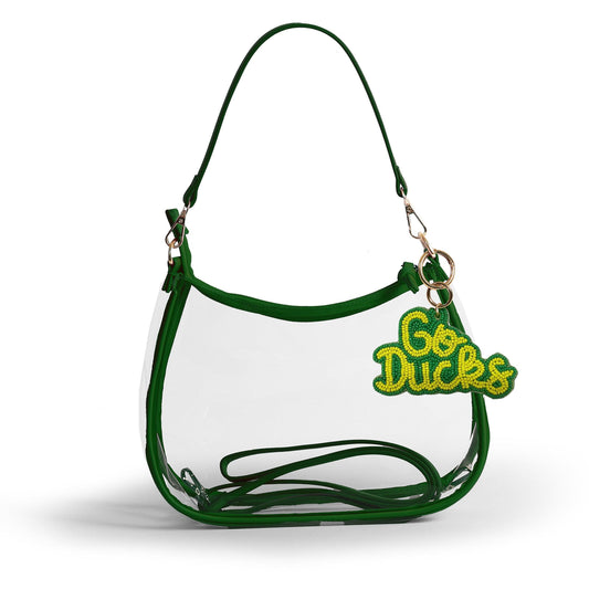 Oregon Sara Clear Purse with Beaded Charm, stadium-approved, officially licensed, by Desden