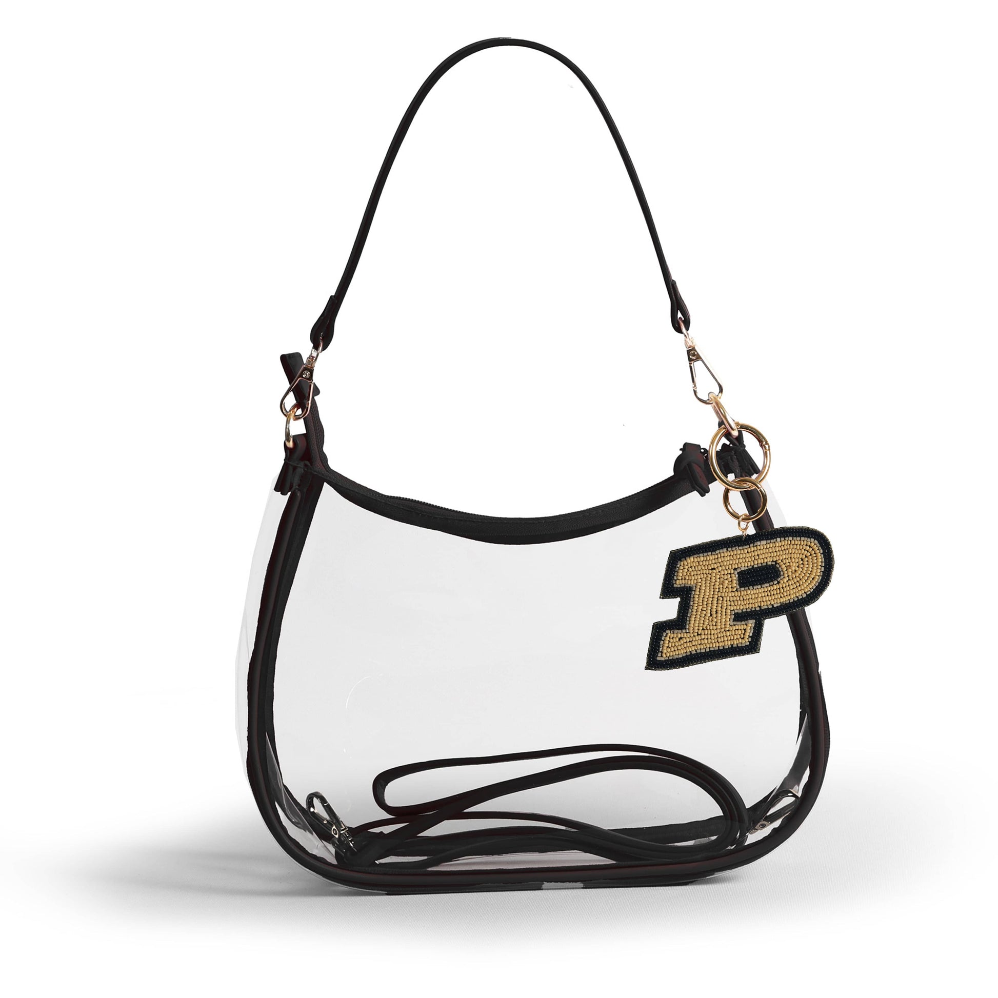 Purdue Boilermakers Sara Clear Purse with Beaded Charm, stadium-approved, officially licensed, by Desden