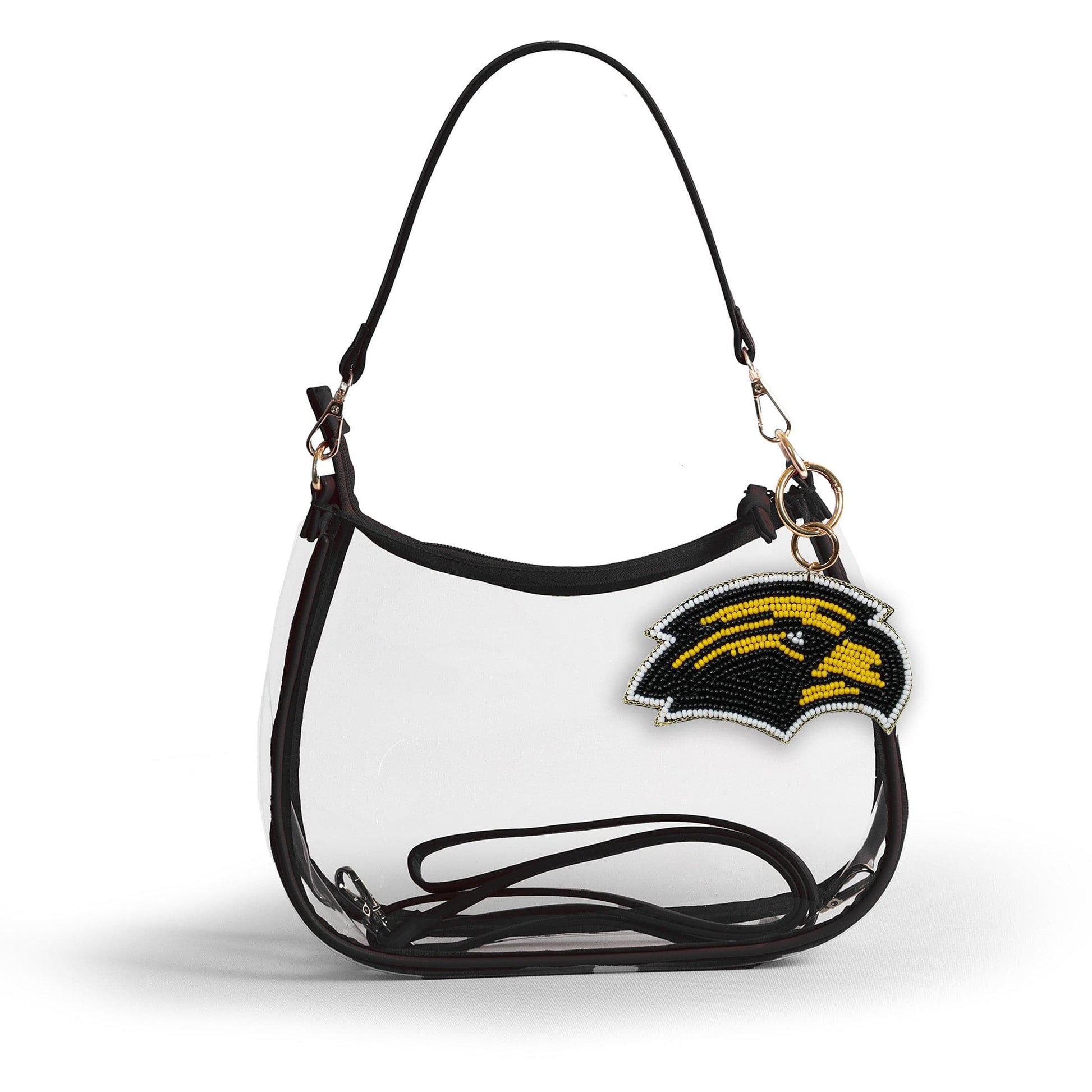 Southern Miss Golden Eagles Sara Clear Purse with Beaded Charm, stadium-approved, officially licensed, by Desden