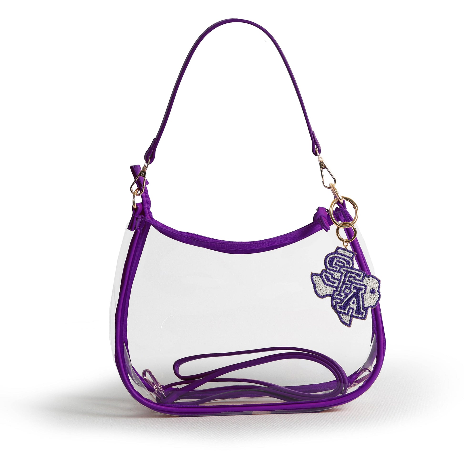 Stephen F. Austin Lumberjacks Sara Clear Purse with Beaded Charm, stadium-approved, officially licensed, by Desden