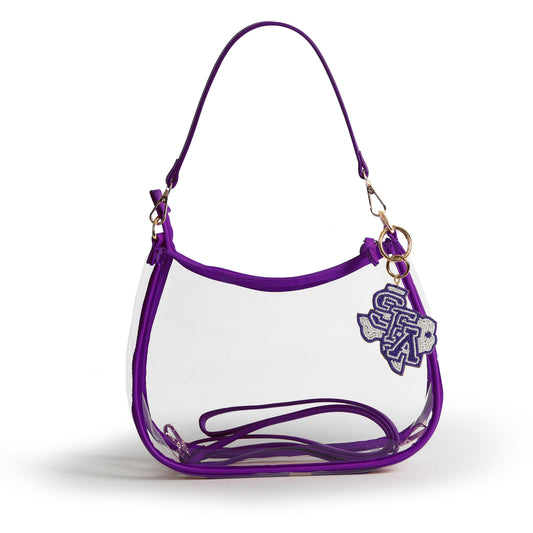 Stephen F. Austin Lumberjacks Sara Clear Purse with Beaded Charm, stadium-approved, officially licensed, by Desden