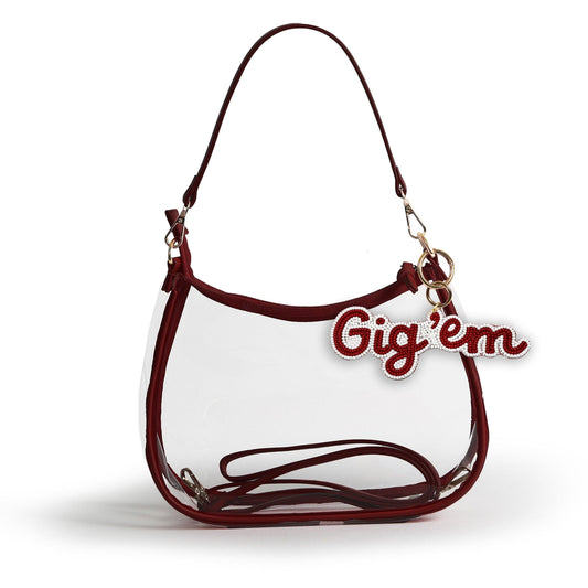 Texas A&M Sara Clear Purse with Beaded Charm, stadium-approved, officially licensed, by Desden