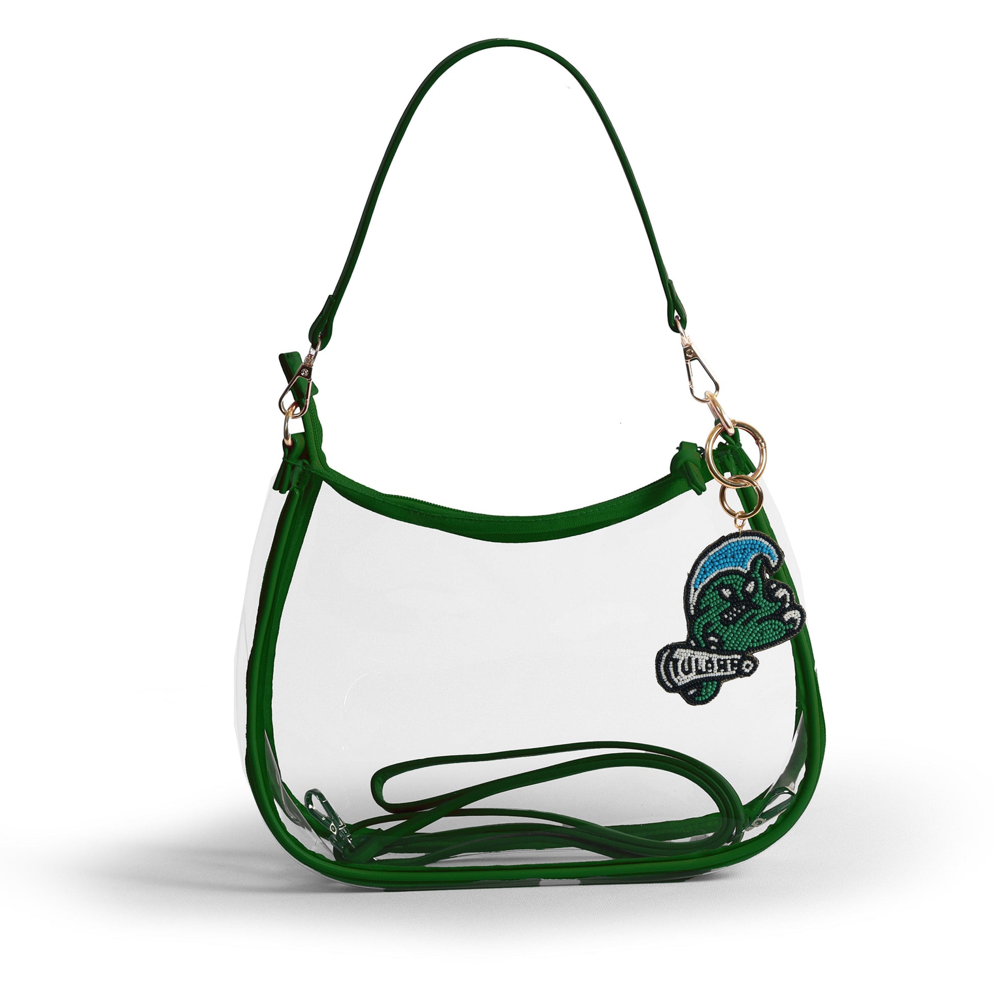 Tulane Sara Clear Purse with Beaded Charm, stadium-approved, officially licensed, by Desden