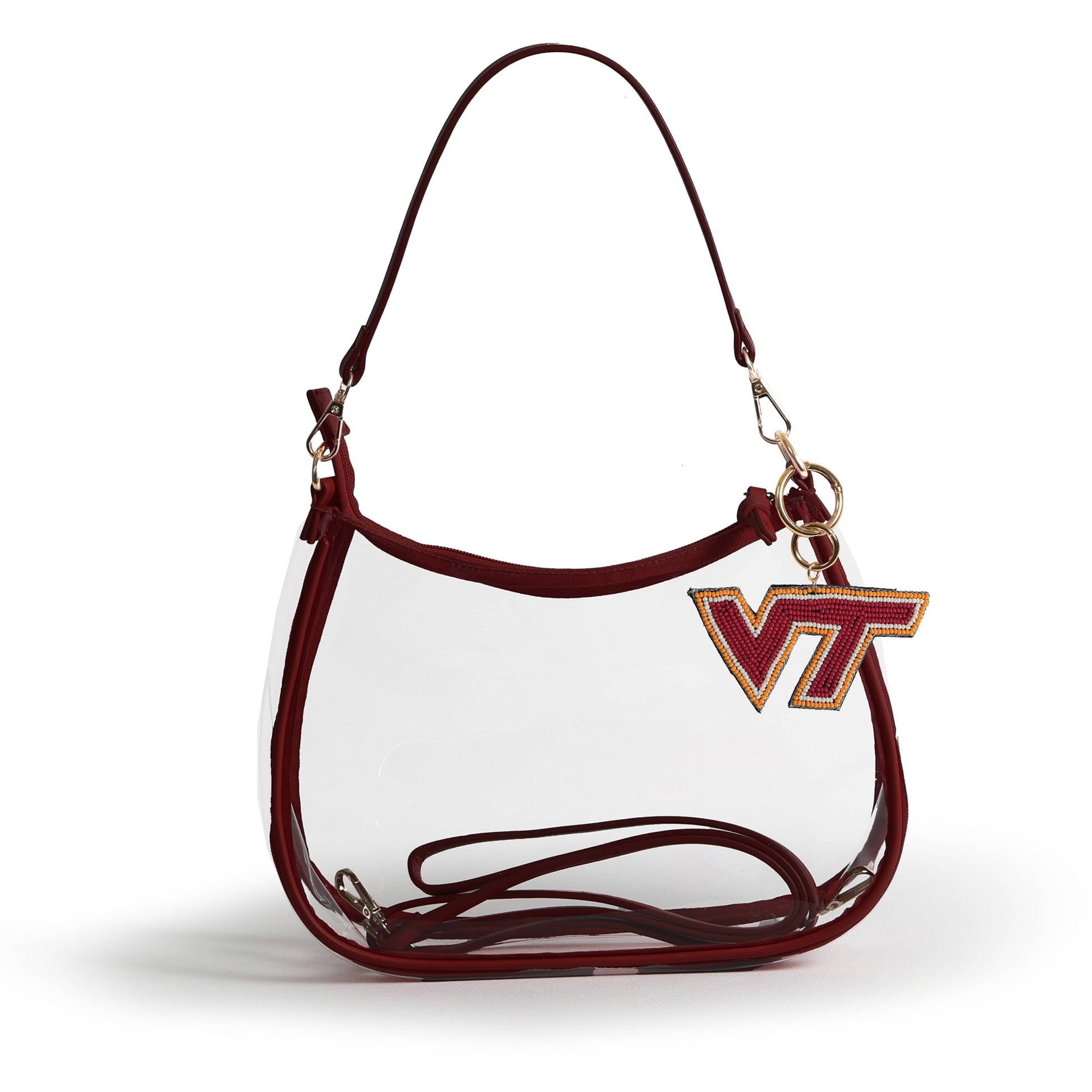 Virginia Tech Sara Clear Purse with Beaded Charm, stadium-approved, officially licensed, by Desden