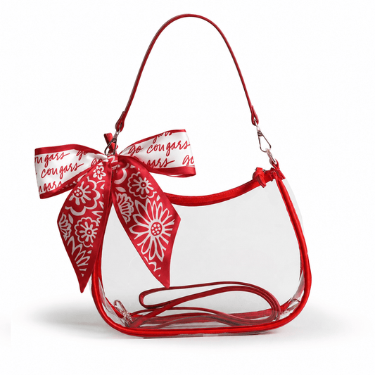 Houston Cougars Sara Clear Purse with Skinny Scarf, stadium-approved, officially licensed, by Desden