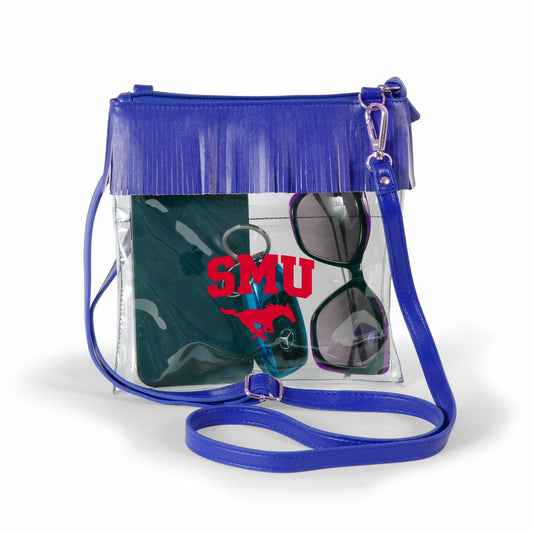 SMU Mustangs JudyAnn Fringe Clear Crossbody Purse, stadium-approved, officially licensed, by Desden