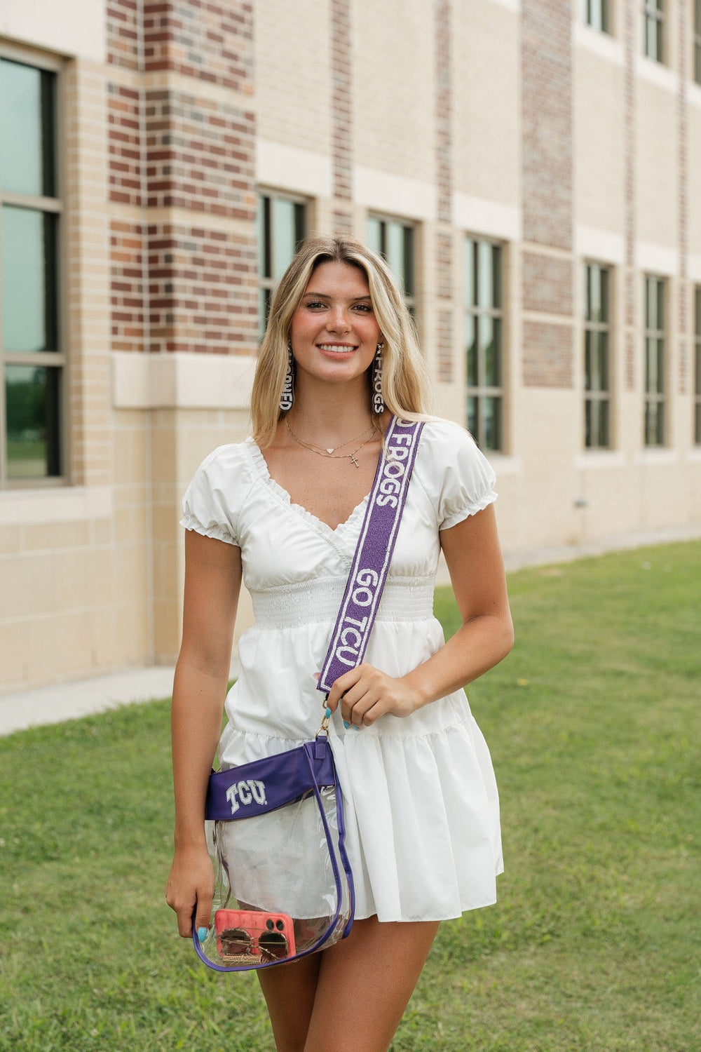 Desden Strap TCU Go Frogs Purple and White Beaded Purse Strap by Desden - Officially Collegiate Licensed