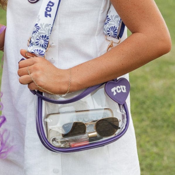 Desden Purse TCU Horned Frogs Clear Clara Purse with Heart Charm