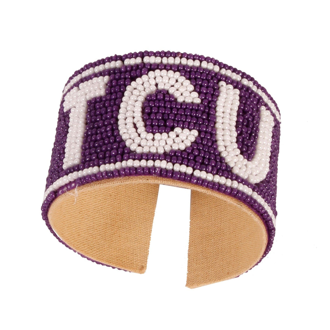 Desden Beaded Cuff TCU Horned Frongs Beaded Cuff in Purple and White by Desden