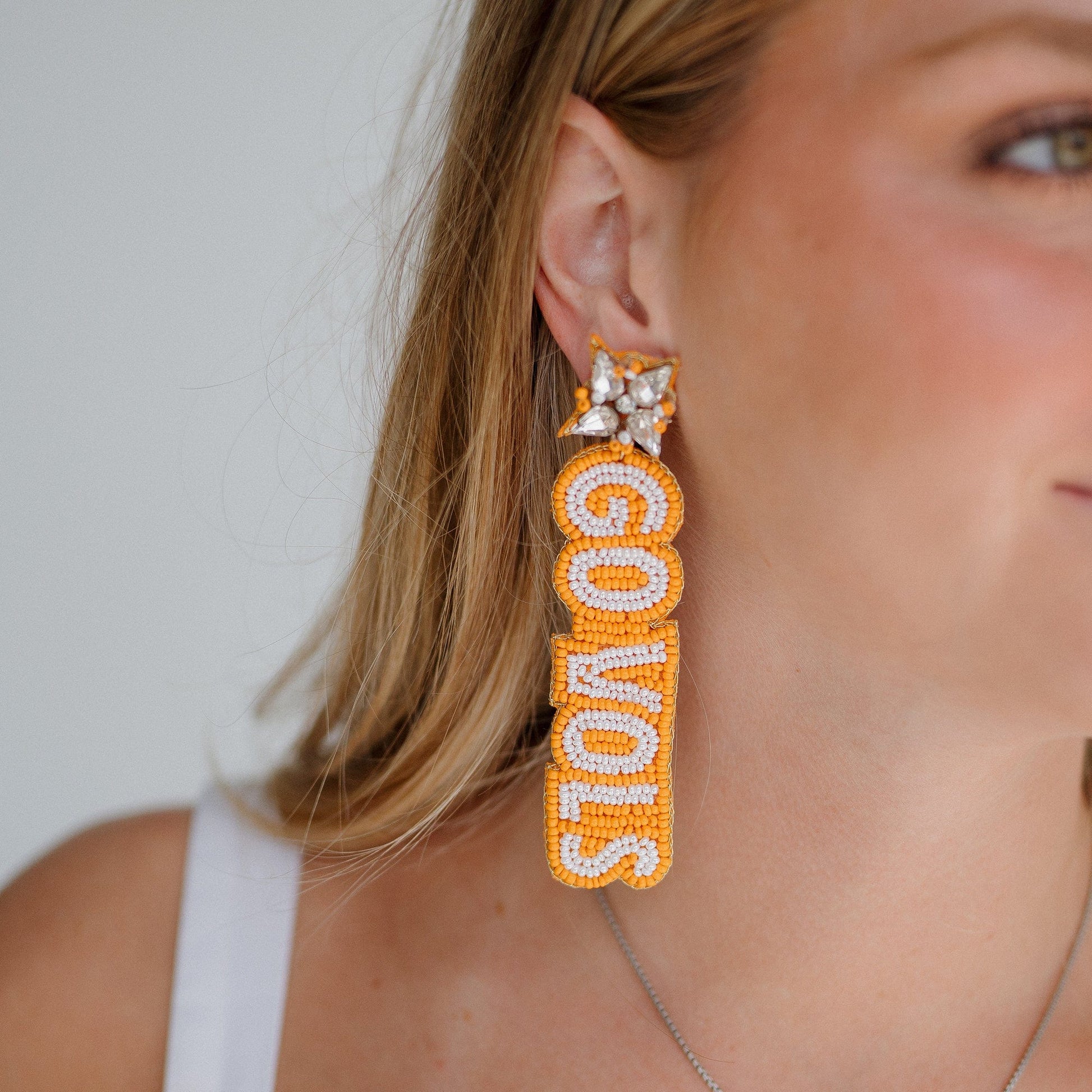 Desden Beaded Earings Tennessee Go Vols Beaded Earrings in Orange and White by Desden