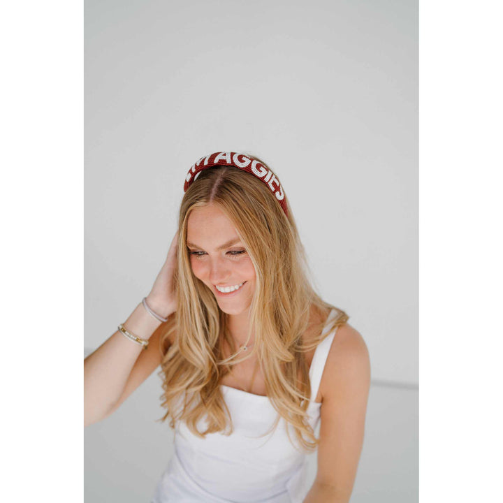 Desden Beaded Headband Texas A&M Gig 'em Aggies Headband by Desden