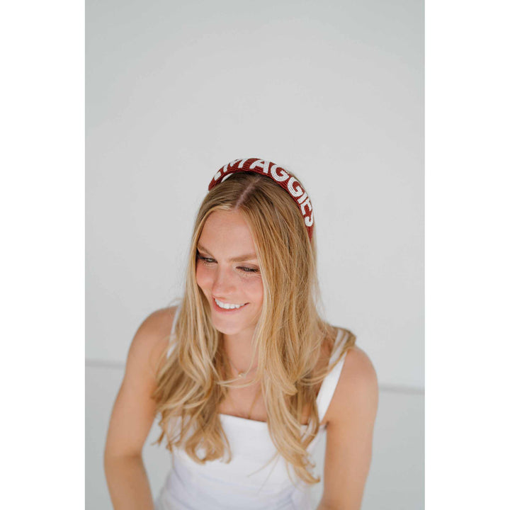 Desden Beaded Headband Texas A&M Gig 'em Aggies Headband by Desden