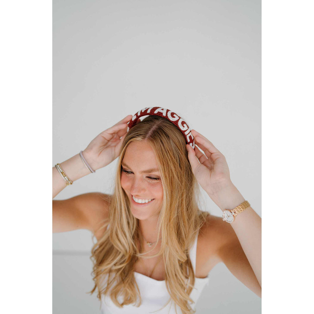 Desden Beaded Headband Texas A&M Gig 'em Aggies Headband by Desden