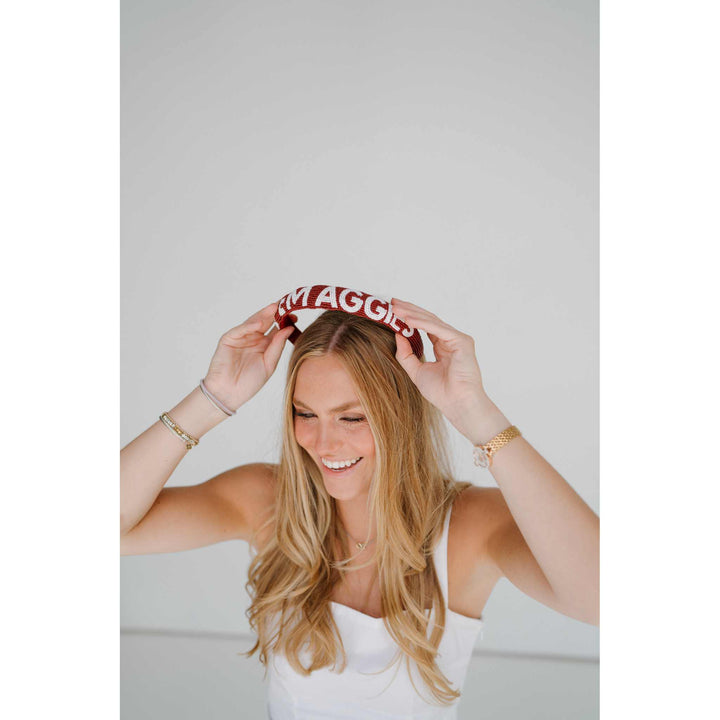 Desden Beaded Headband Texas A&M Gig 'em Aggies Headband by Desden