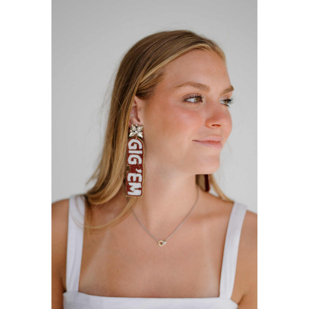 Desden Beaded Earings Texas A&M Gig 'em Beaded Earrings in Maroon and White by Desden