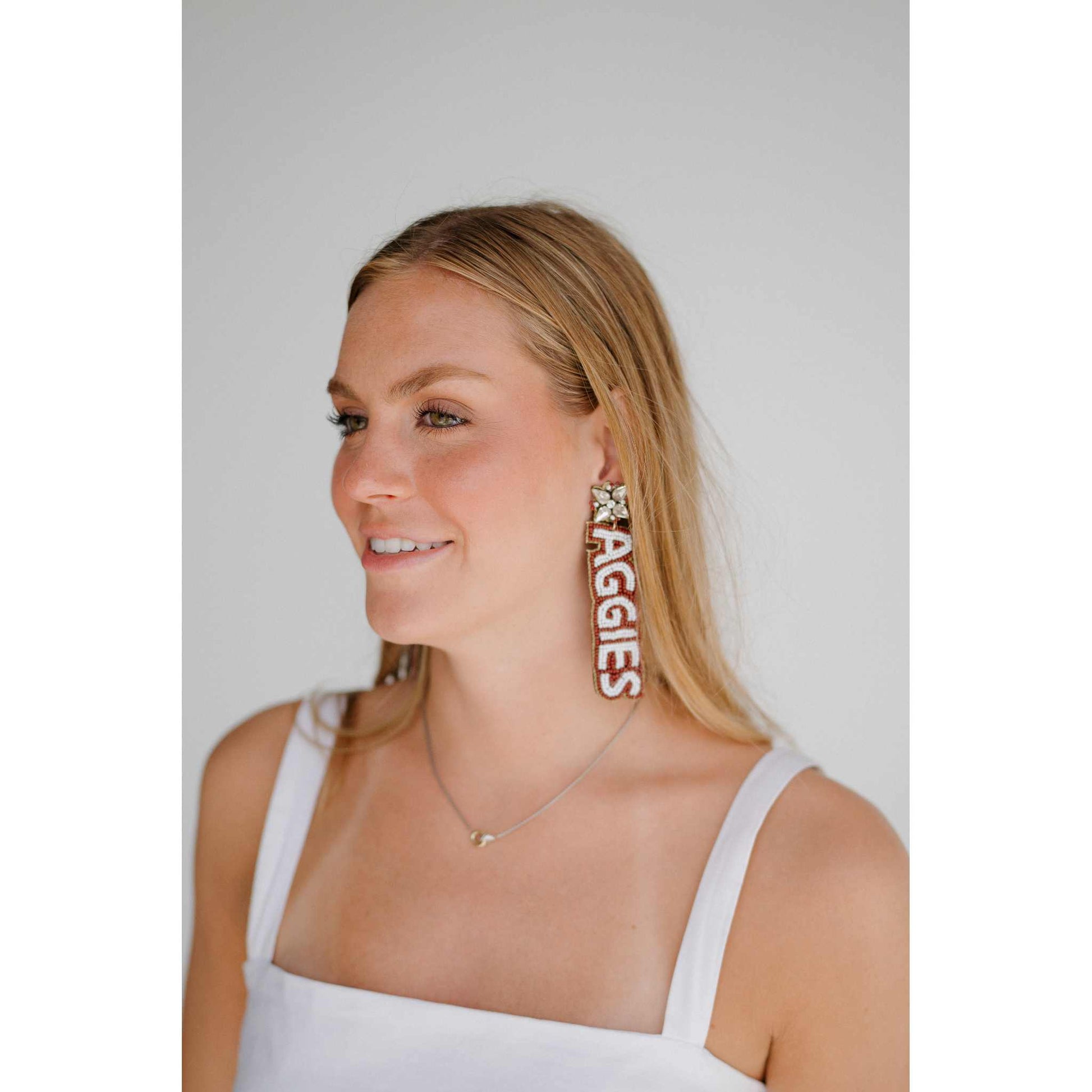 Desden Beaded Earings Texas A&M Gig 'em Beaded Earrings in Maroon and White by Desden