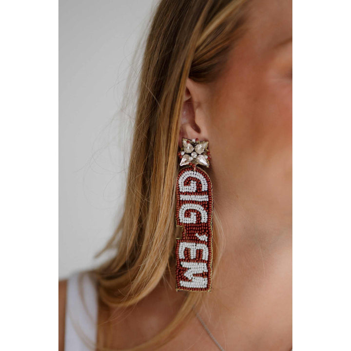 Desden Beaded Earings Texas A&M Gig 'em Beaded Earrings in Maroon and White by Desden