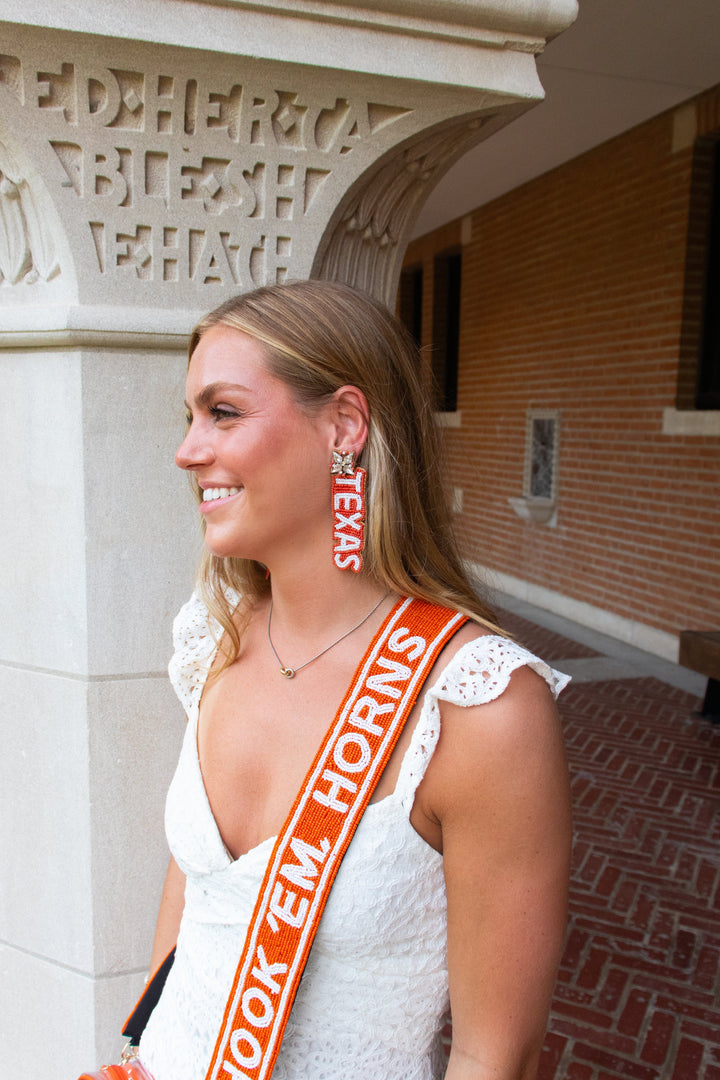 Desden Beaded Earings Texas Fight Beaded Earrings in Burnt Orange and White by Desden