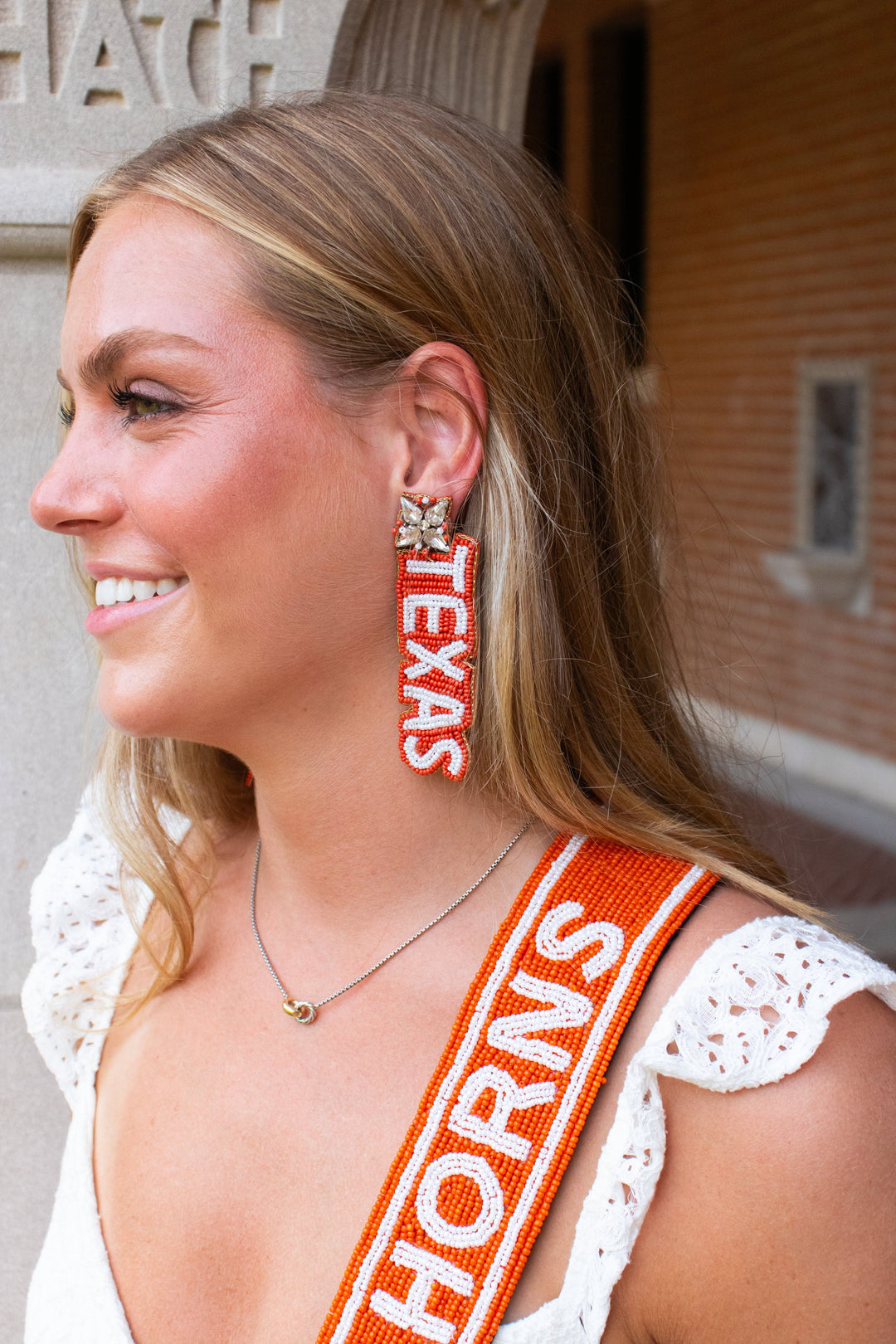 Desden Beaded Earings Texas Fight Beaded Earrings in Burnt Orange and White by Desden